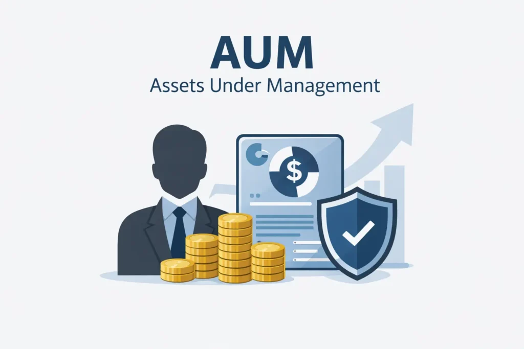 Minh họa tối giản về Tổng tài sản quản lý (AUM) – mô hình tính phí phổ biến trong tư vấn tài chính tại Mỹ dựa trên giá trị tài sản khách hàng giao quản lý.
