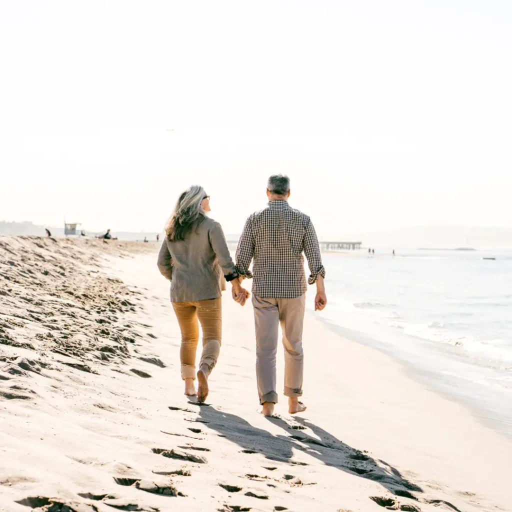 Retirement Financial Plan - Kennedy Kha Phan - Financial Advisor Couple walking on the beach representing David and Linda in a sample retirement financial plan